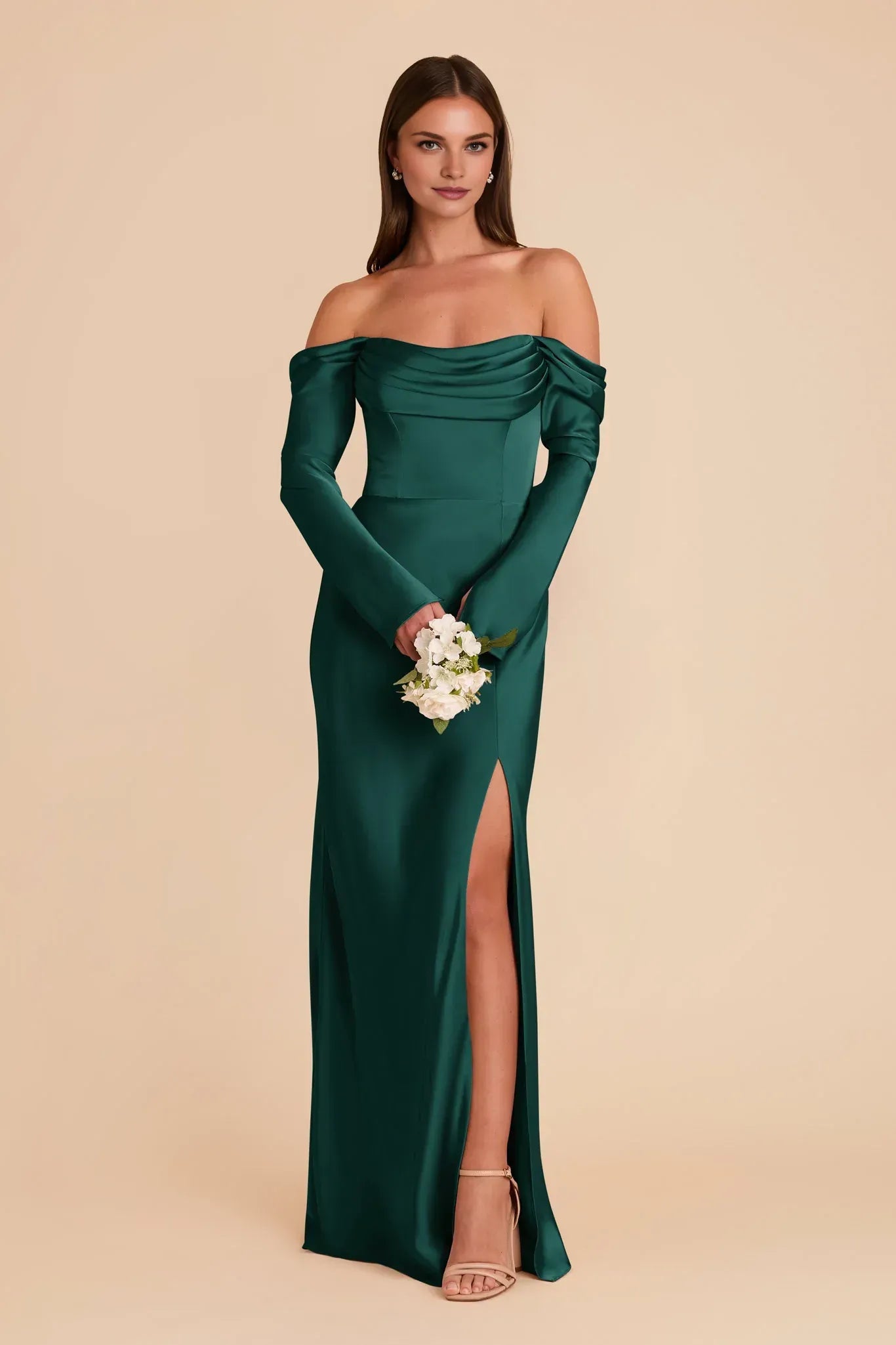Opulent Mermaid Off Shoulder Long Sleeve Sweetheart Back Floor Length Wedding Bridesmaid Dress