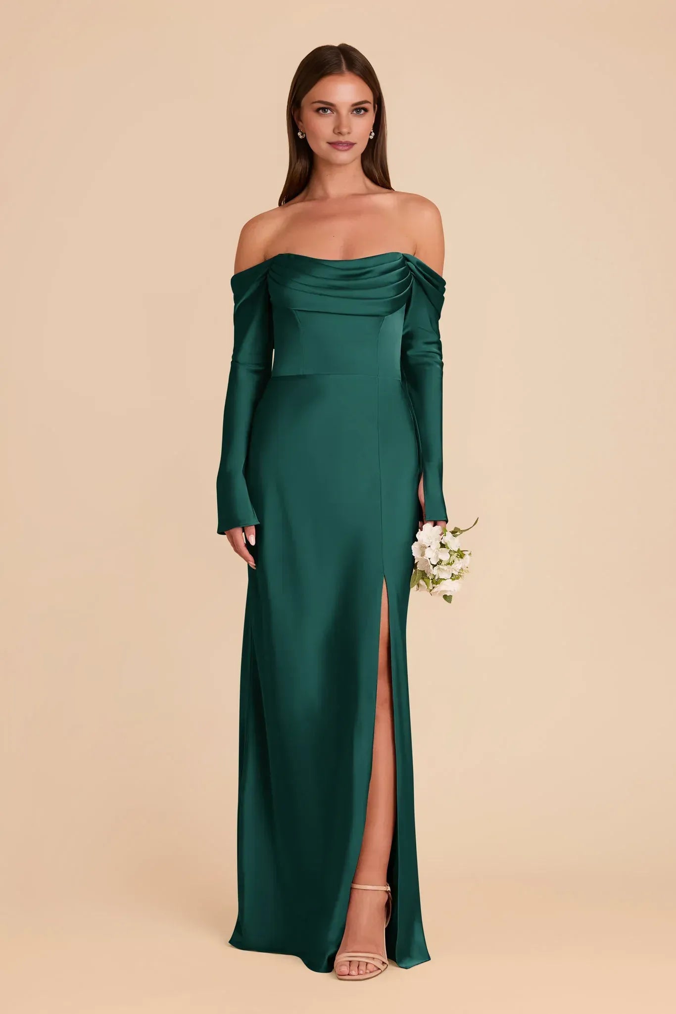 Opulent Mermaid Off Shoulder Long Sleeve Sweetheart Back Floor Length Wedding Bridesmaid Dress