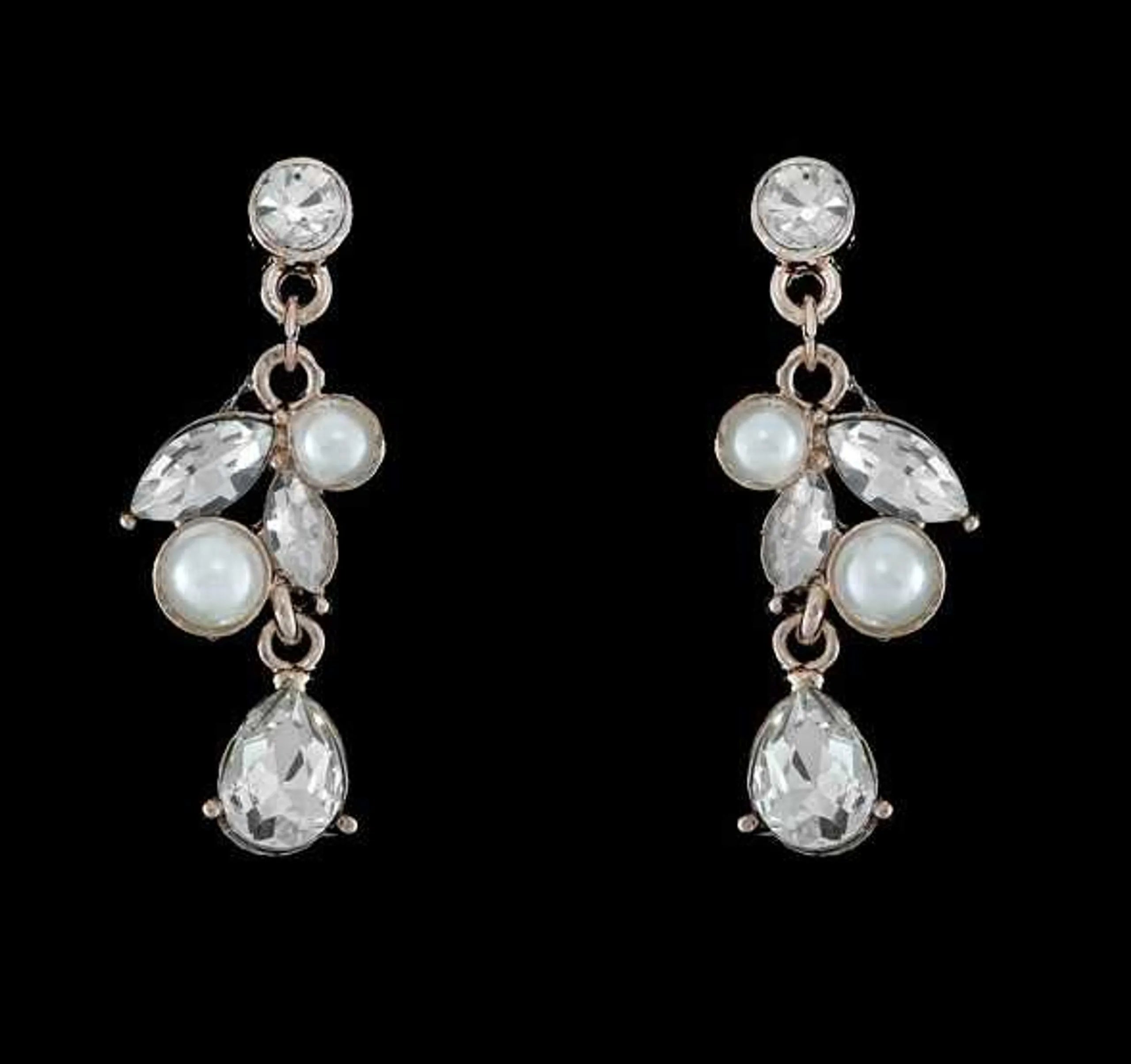 Pearl and Crystal Vine Jewelry Set with Necklace and Earrings