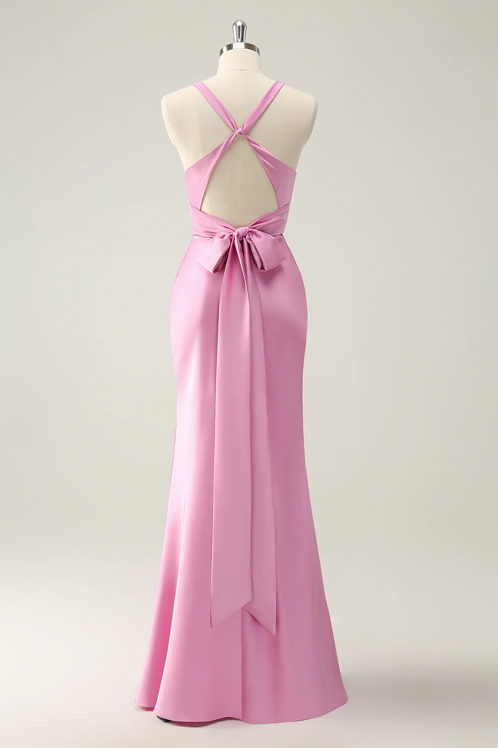 Mermaid V Neck Satin Long Bridesmaid Dress