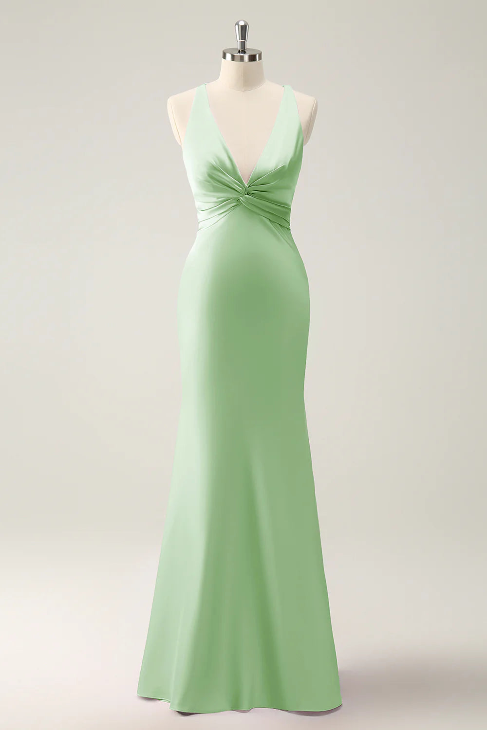 Mermaid V Neck Satin Long Bridesmaid Dress