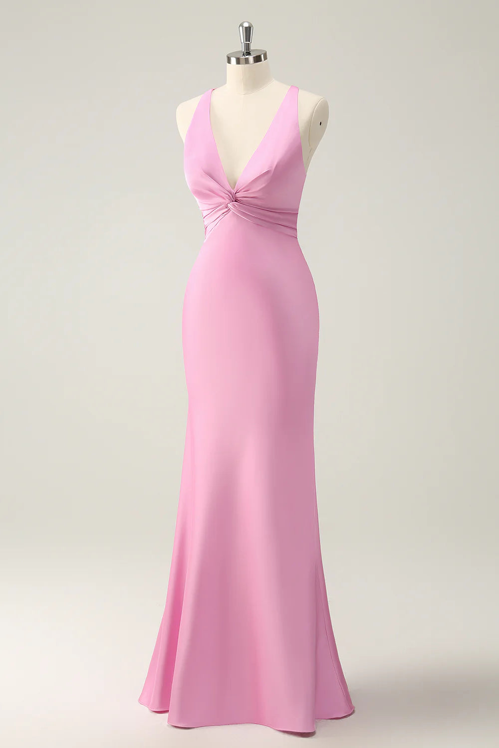 Mermaid V Neck Satin Long Bridesmaid Dress