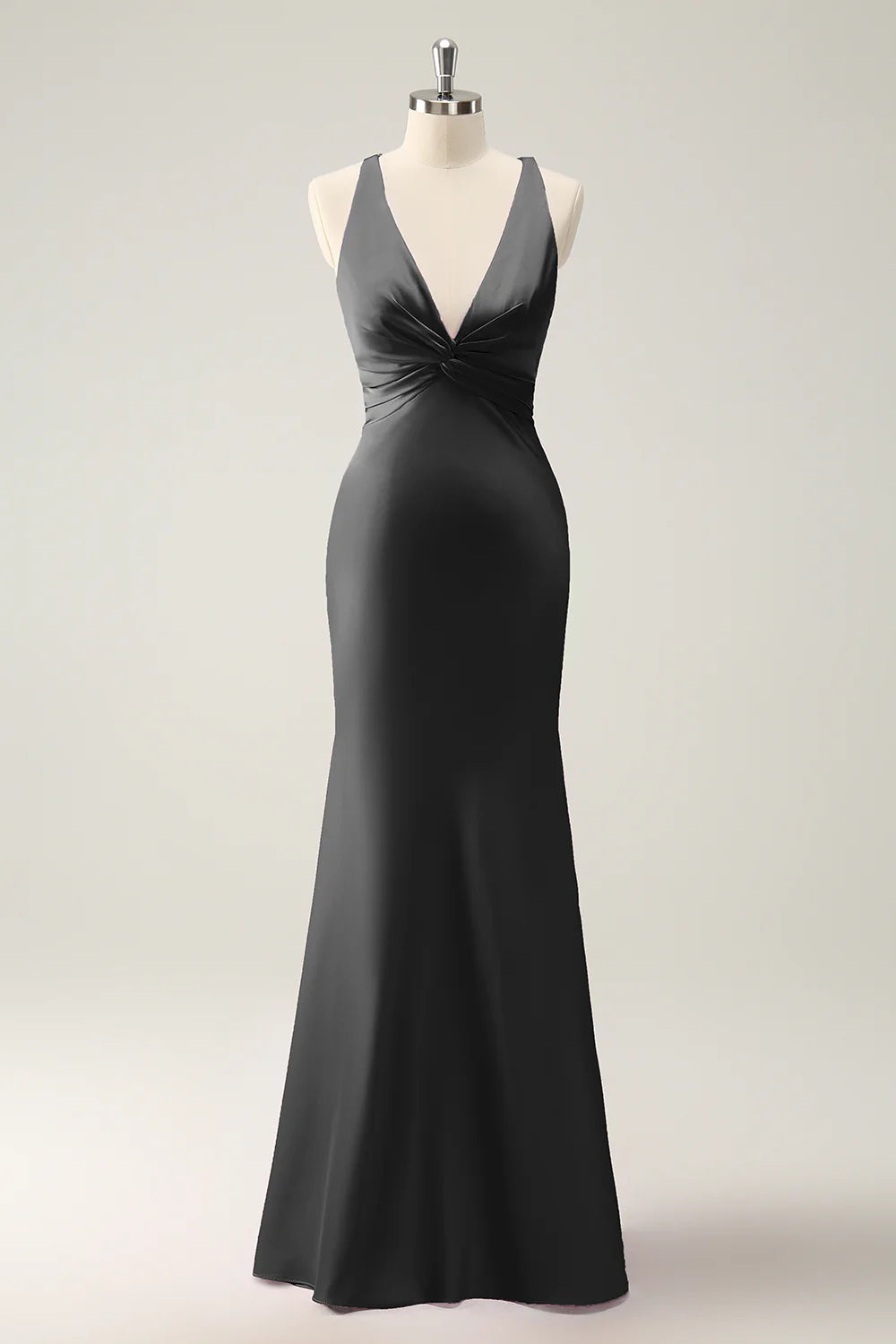 Mermaid V Neck Satin Long Bridesmaid Dress