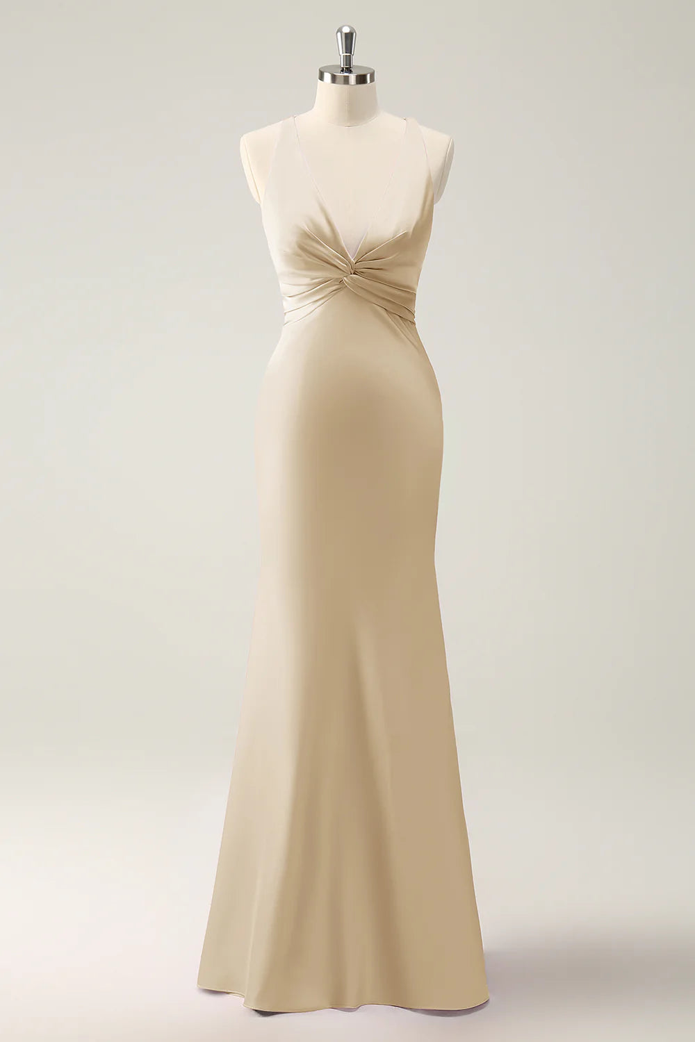 Mermaid V Neck Satin Long Bridesmaid Dress