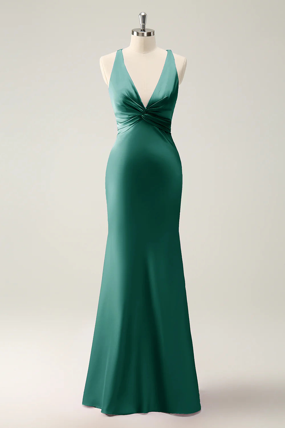Mermaid V Neck Satin Long Bridesmaid Dress