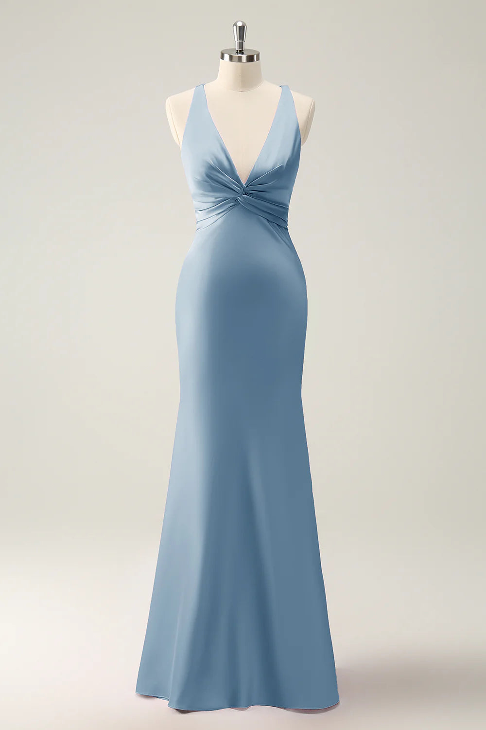 Mermaid V Neck Satin Long Bridesmaid Dress