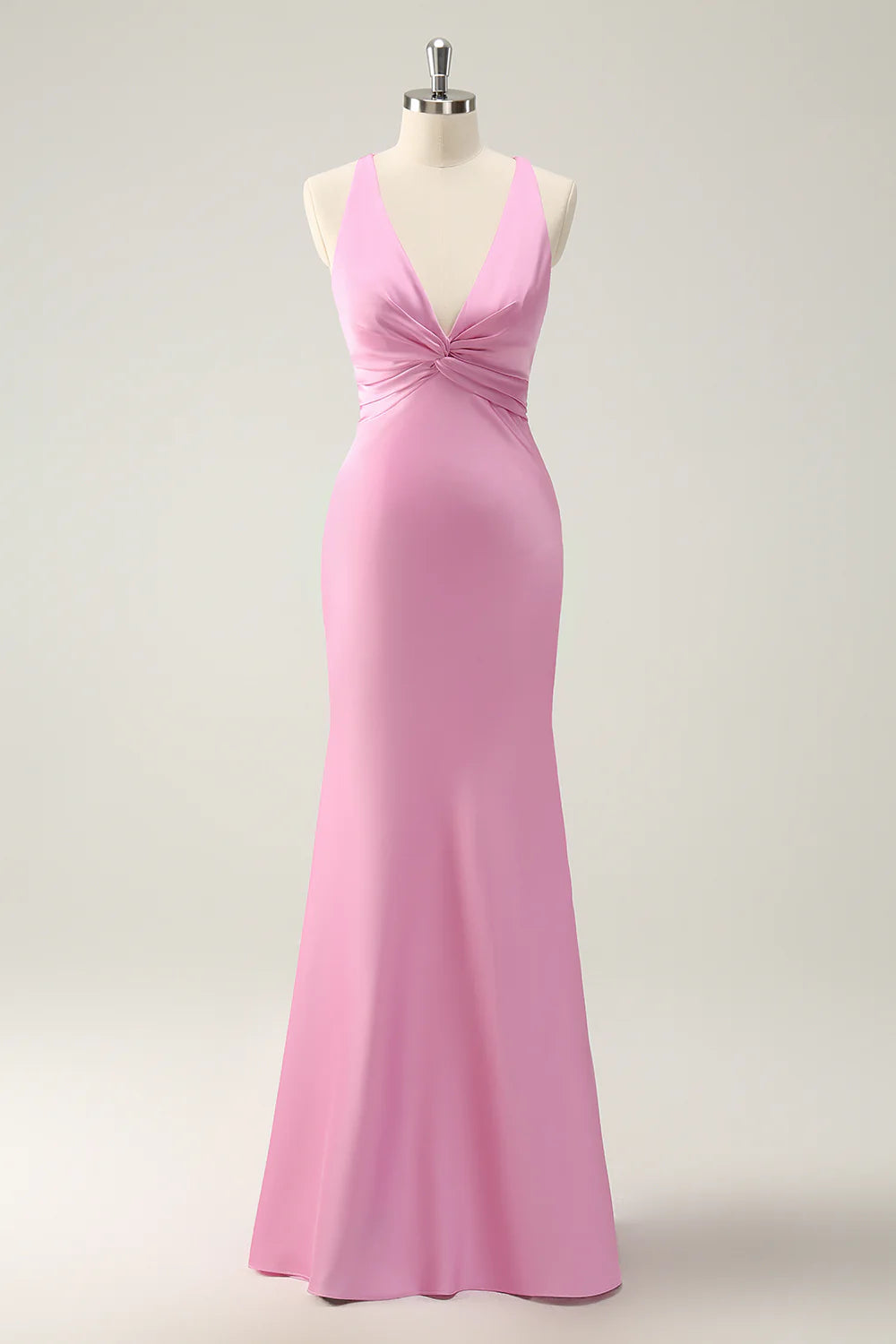 Mermaid V Neck Satin Long Bridesmaid Dress