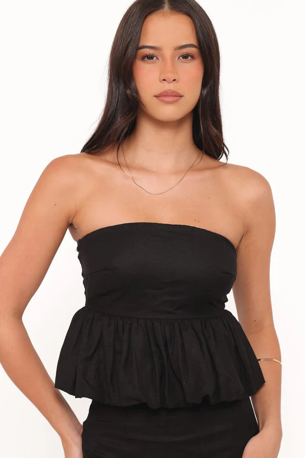 Playful Maxi Strapless Peplum-Waist Form-Fitting Wedding Guest Dress