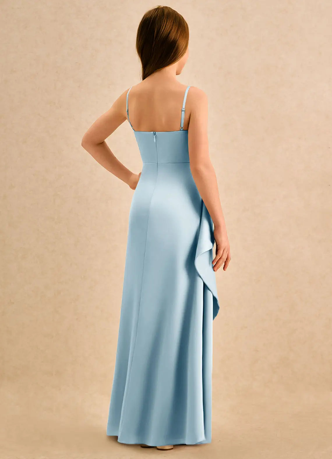 Pleated A-Line Square Neck Spaghetti Straps V-Back Floor-Length Formal Flower Girl Dress