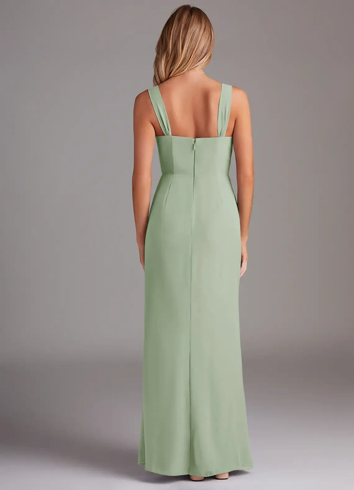 Pleated Strap Sweetheart Sheath Chiffon Long Bridesmaid Dress