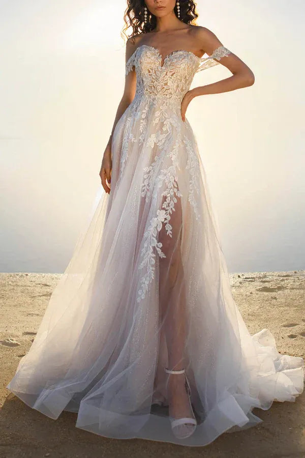Radiant Off-the-Shoulder Sweetheart A-Line Floor-Length Wedding Dress