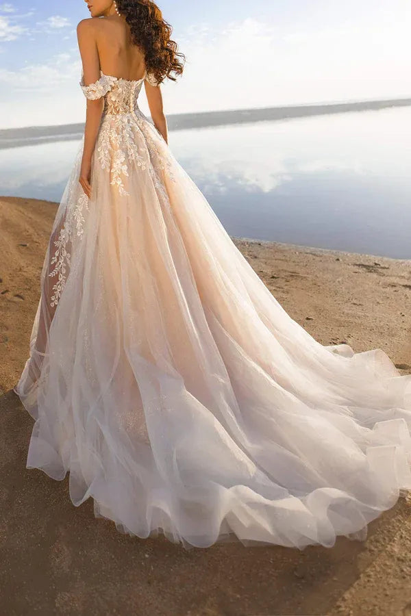 Radiant Off-the-Shoulder Sweetheart A-Line Floor-Length Wedding Dress