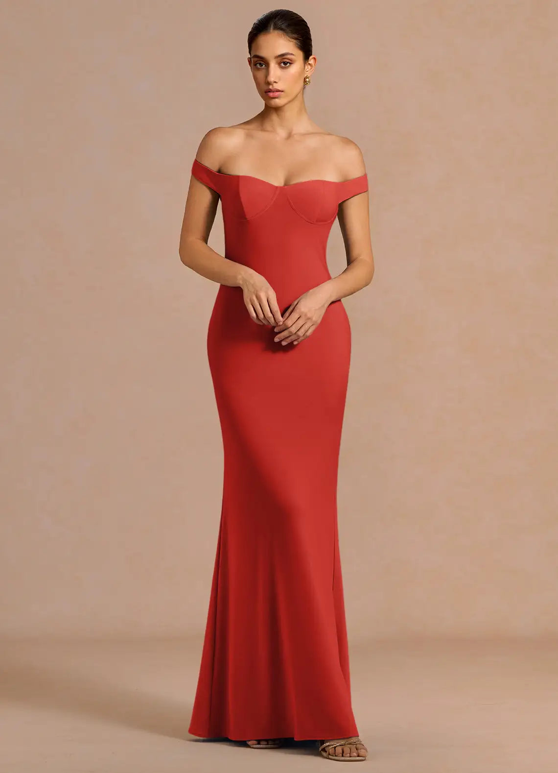 Red Off Shoulder Convertible Halter Long Sash Mermaid Maxi Formal Dress