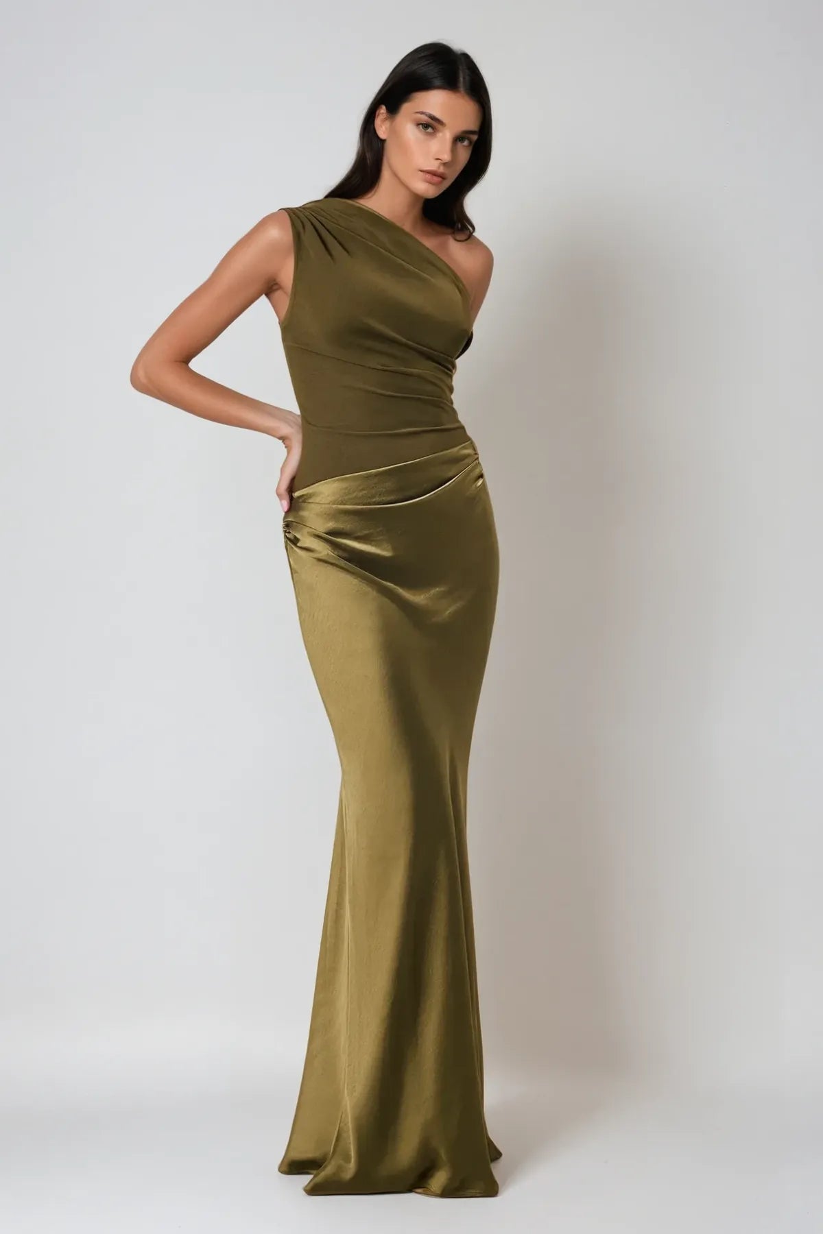 Refined Floor-Length One-Shoulder Ruched Mermaid Wedding Guest Dress