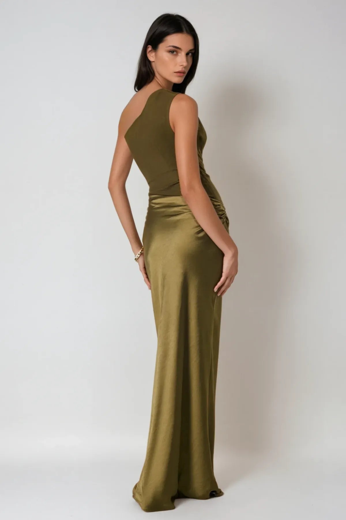 Refined Floor-Length One-Shoulder Ruched Mermaid Wedding Guest Dress