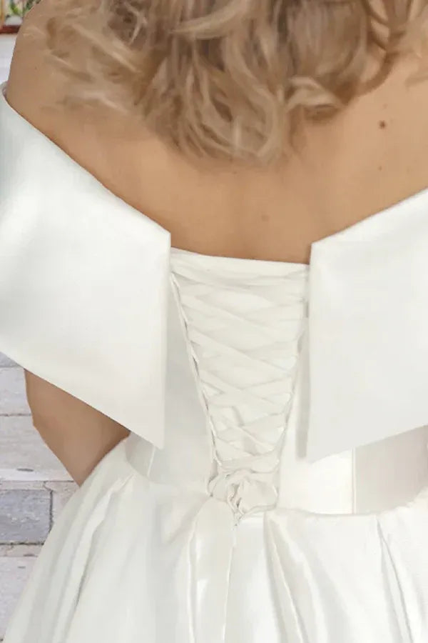 Refined Off-the-Shoulder Sweetheart Tea-Length Wedding Dress