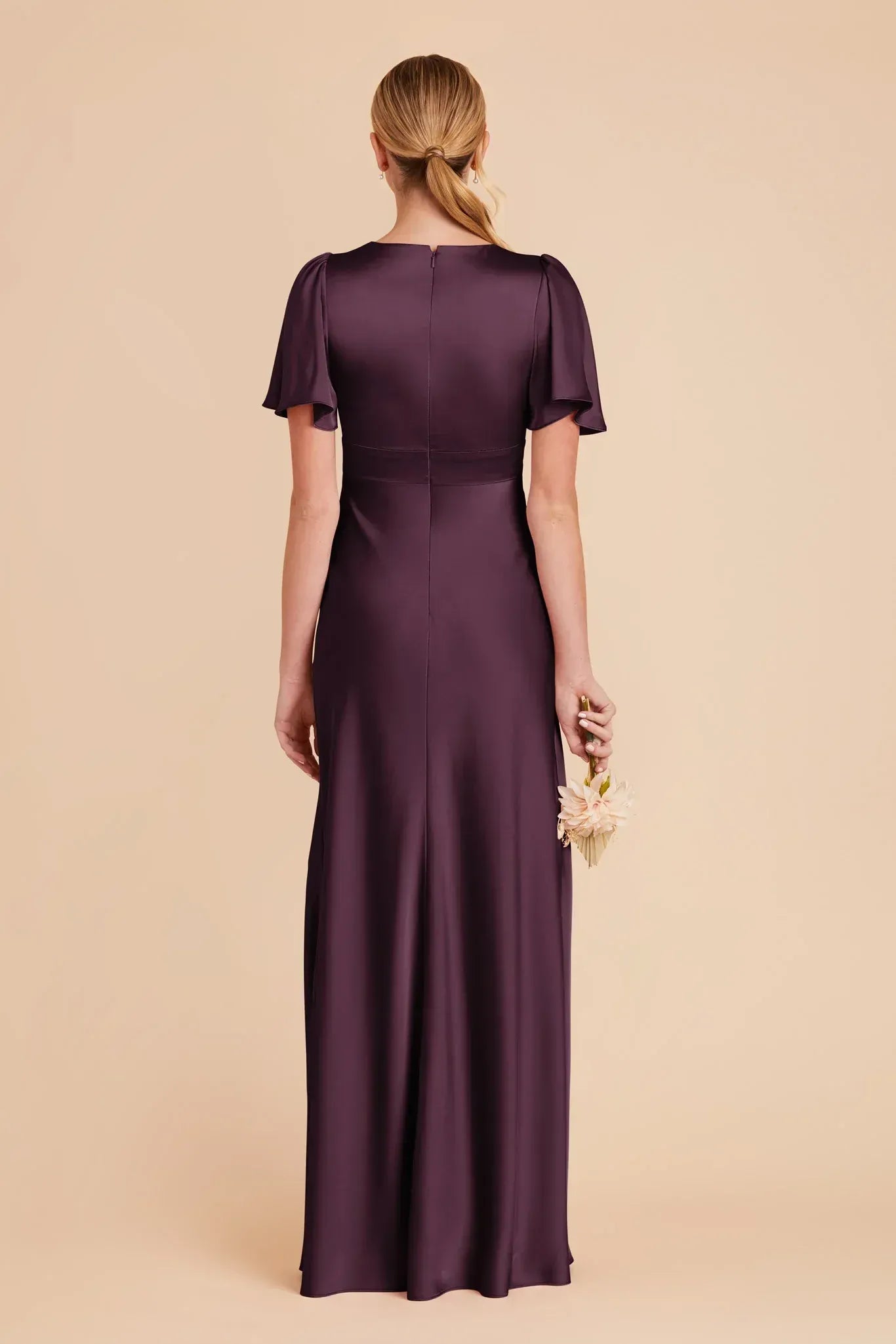 Regal Empire V-Neck Flutter Sleeve Straight Back Maxi Wedding Bridesmaid Dress