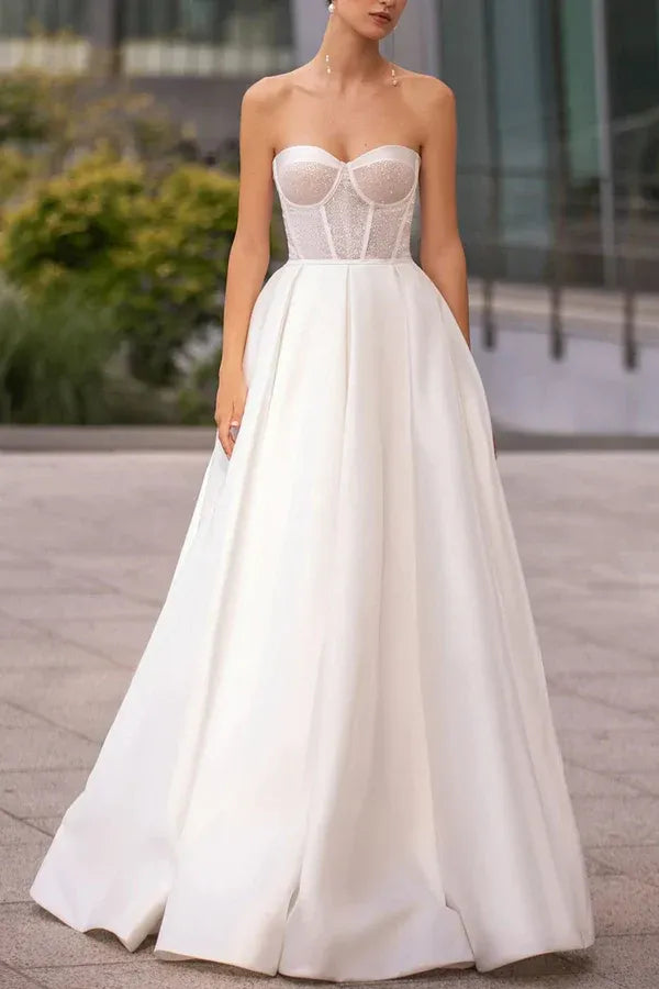 Regal Strapless Sweetheart A-Line Floor-Length Wedding Dress