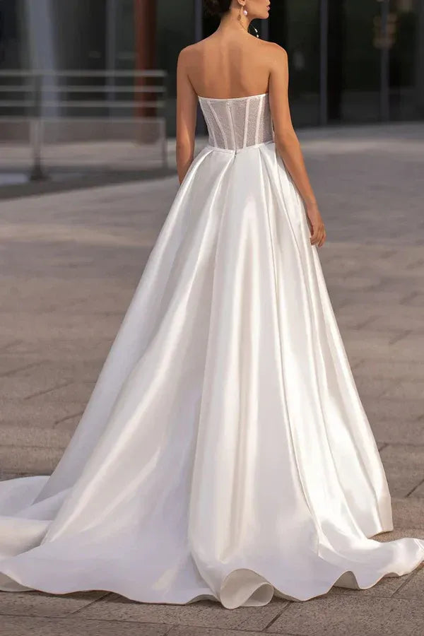 Regal Strapless Sweetheart A-Line Floor-Length Wedding Dress