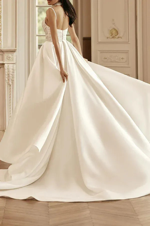 Regal Sweetheart Spaghetti-Strap A-Line Floor-Length Wedding Dress