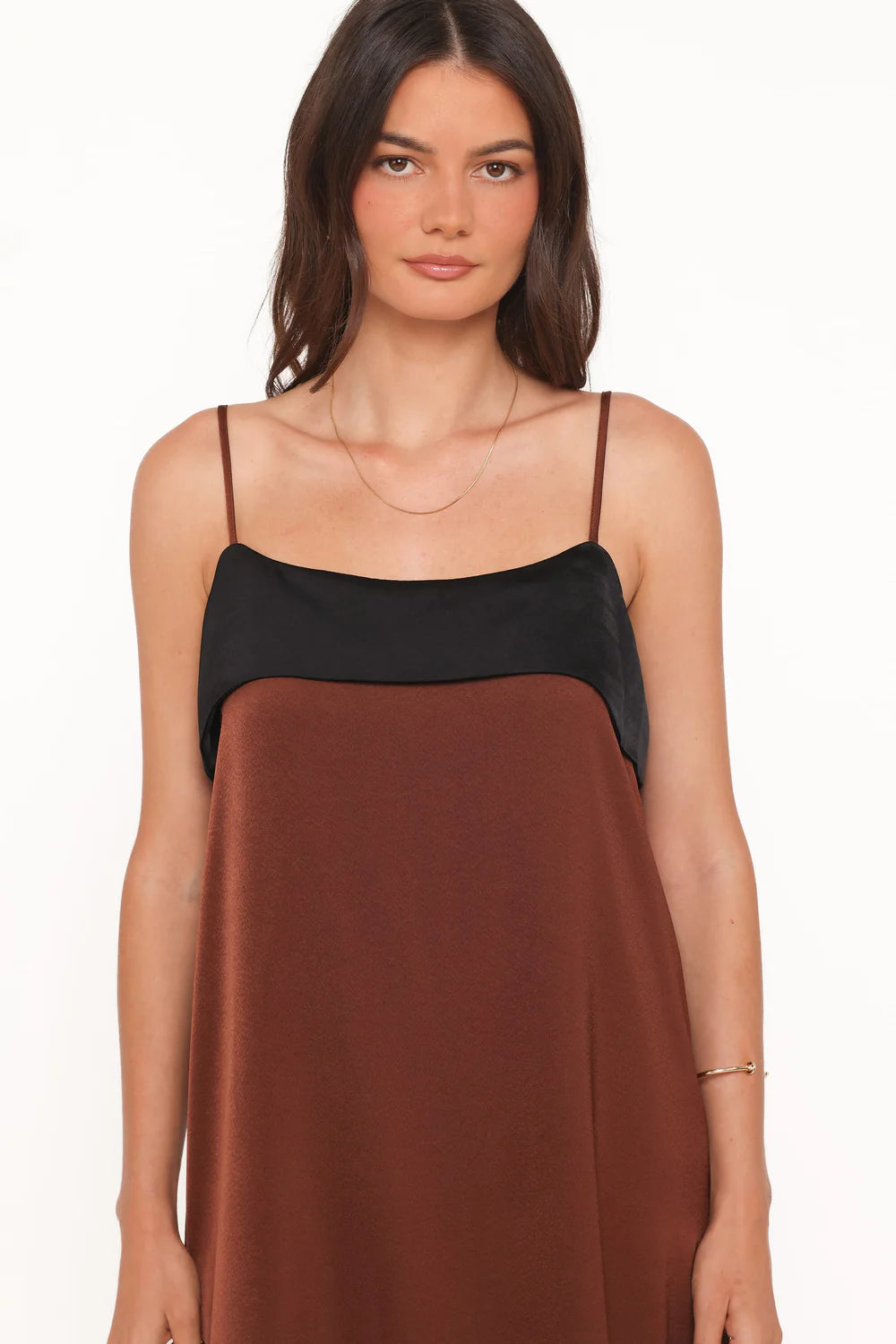 Relaxed Maxi Square-Neck Spaghetti-Strap Color-Block Wedding Guest Dress