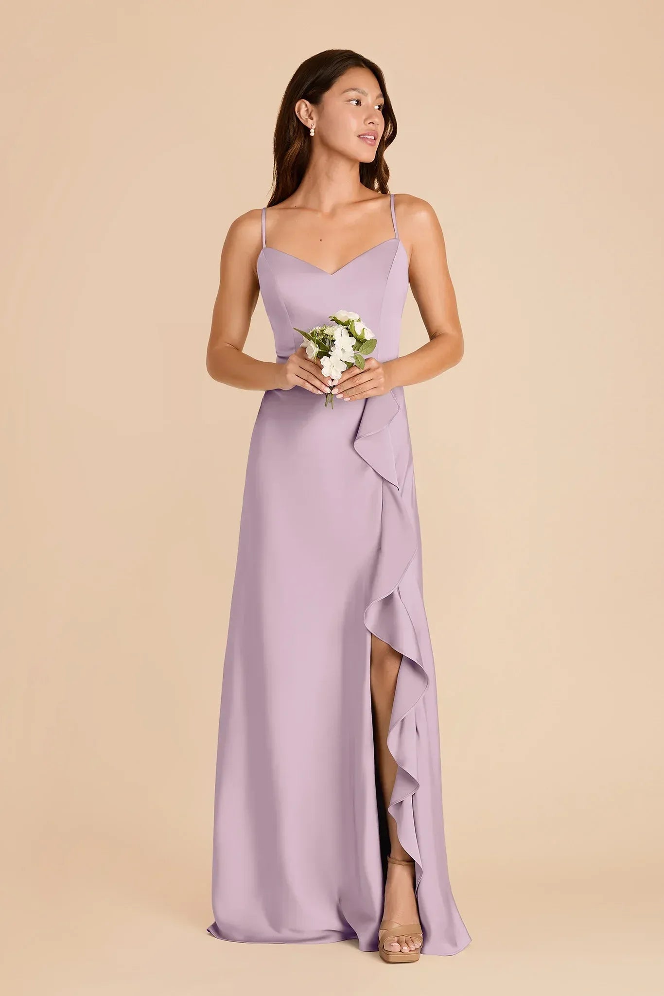 Romantic Mermaid Sweetheart Spaghetti Strap Low Back Ruffle Slit Floor-Length Bridesmaid Dress