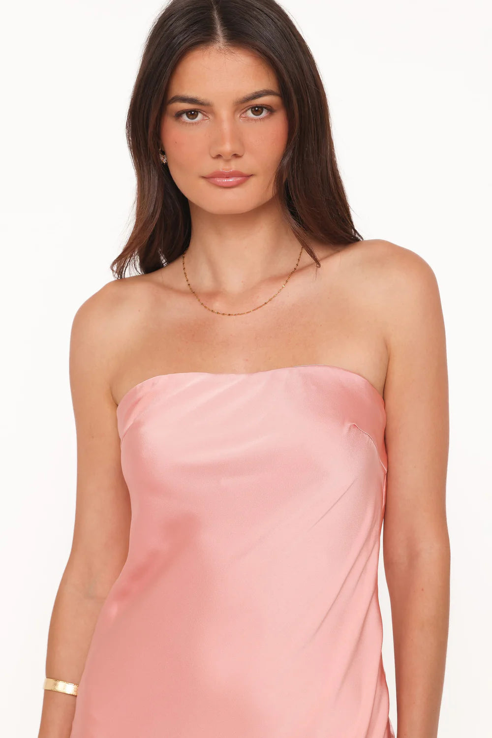 Romantic Midi Strapless Lace-Trimmed Asymmetrical Wedding Guest Dress