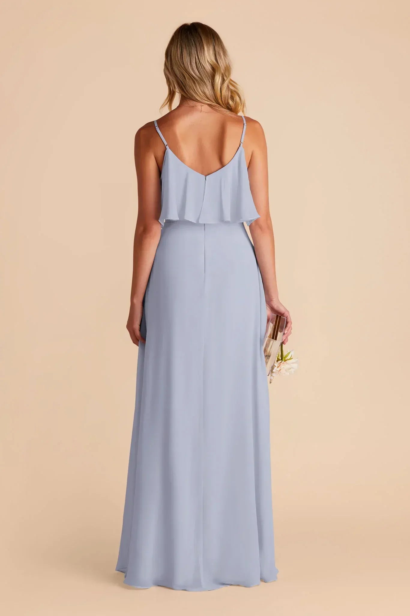 Romantic Mermaid Ruffle V‑Neck Spaghetti‑Strap Ruffle‑Back Floor‑Length Wedding Bridesmaid Dress