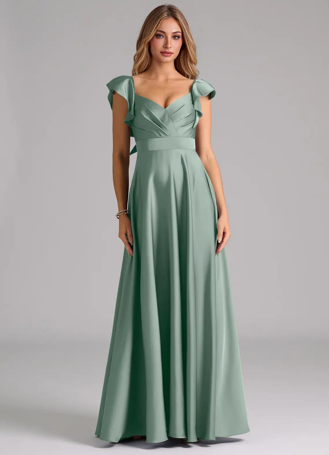 Ruffle Sleeve Sweetheart Floor-Length Bridesmaid Dress