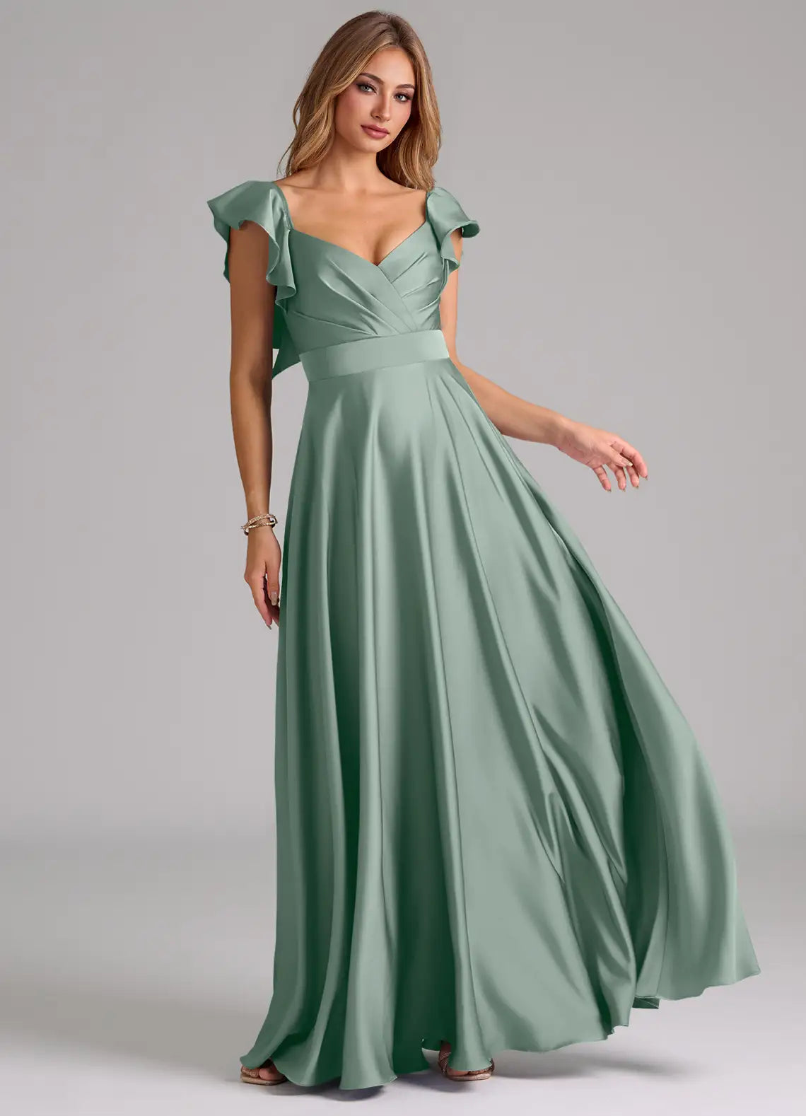 Ruffle Sleeve Sweetheart Floor-Length Bridesmaid Dress