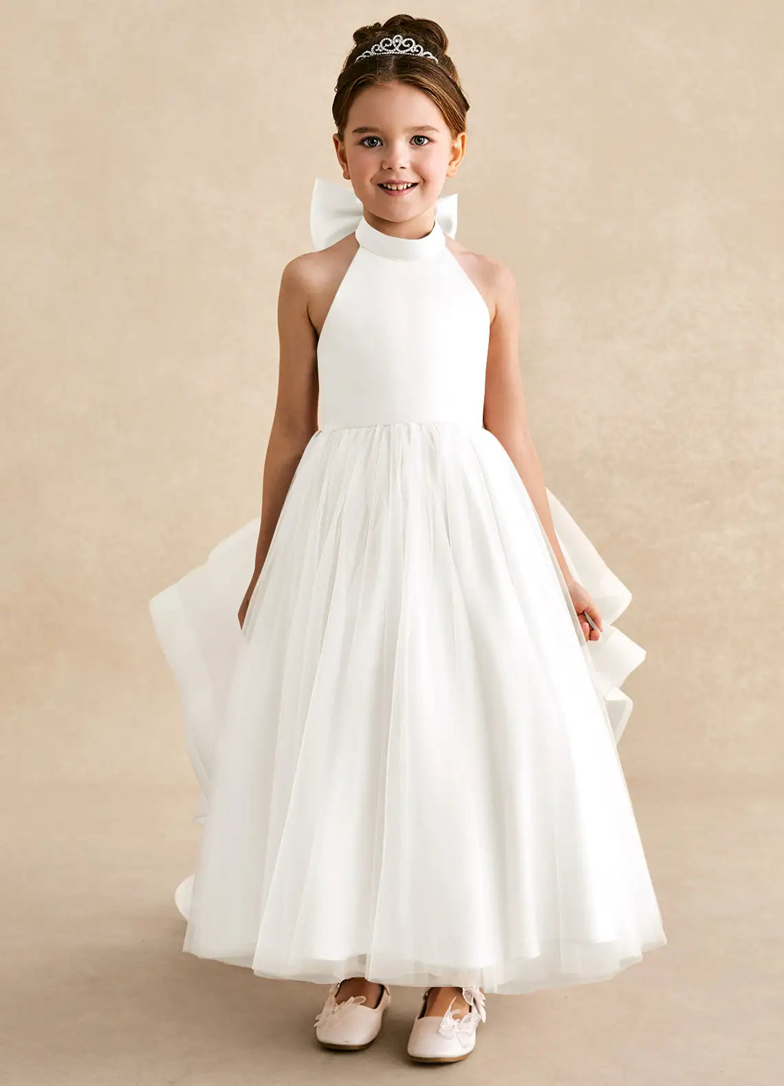 Ruffled A-Line Halter Neck Sleeveless Floor-Length Formal Flower Girl Dress