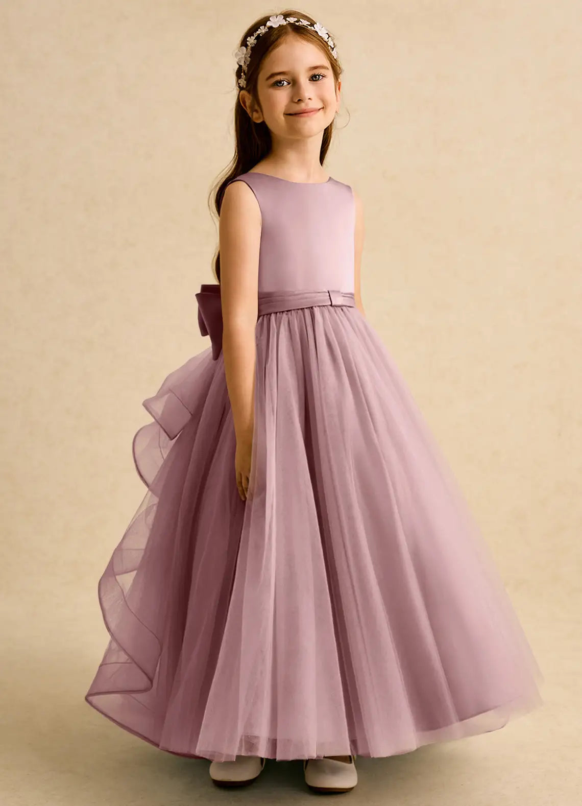 Ruffled A-Line Scoop Neck Sleeveless V-Back Floor-Length Formal Flower Girl Dress