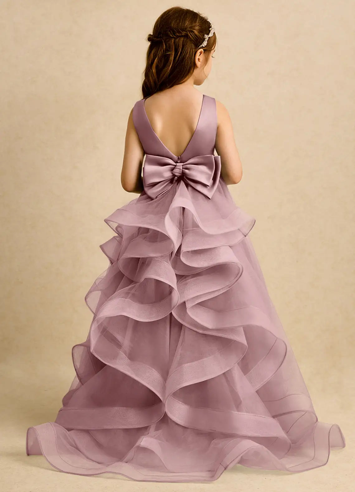 Ruffled A-Line Scoop Neck Sleeveless V-Back Floor-Length Formal Flower Girl Dress