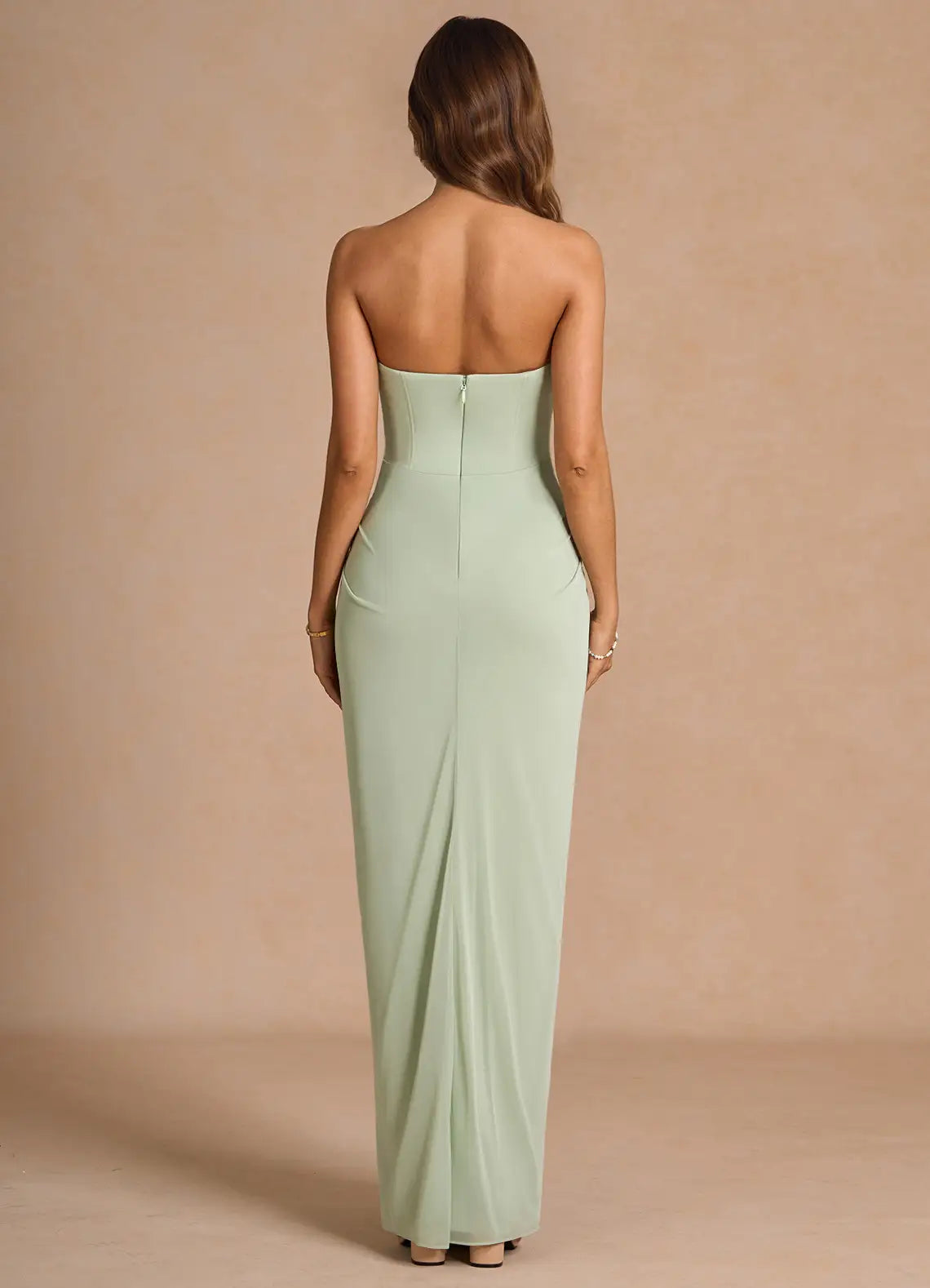 Sage Floor-Length Strapless Corset Ruched Mermaid Wedding Guest Dress