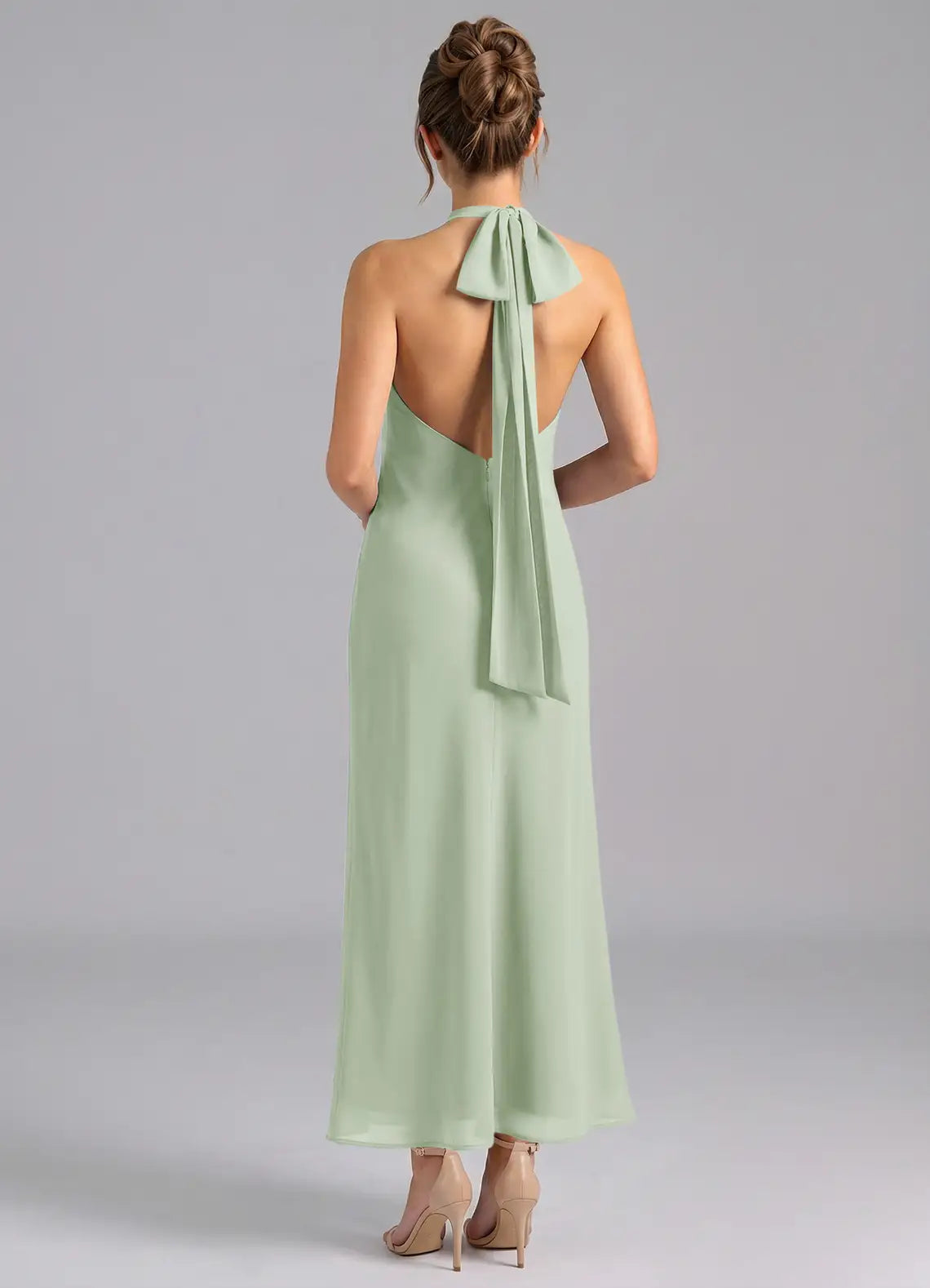 Sage Thin Spaghetti Strap Cowl Neck Side Pocket A Line Satin Maxi Bridesmaid Dress（副本）