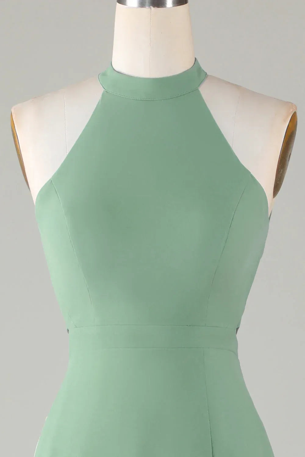 Sage‑Green Chiffon Halter‑Neck Crisscross‑Back High‑Slit A‑Line Bridesmaid Dresses