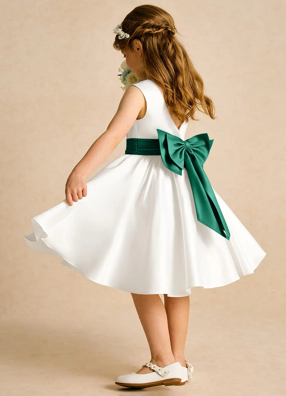 Sash A-Line Scoop Neck Sleeveless V-Back Knee-Length Formal Flower Girl Dress