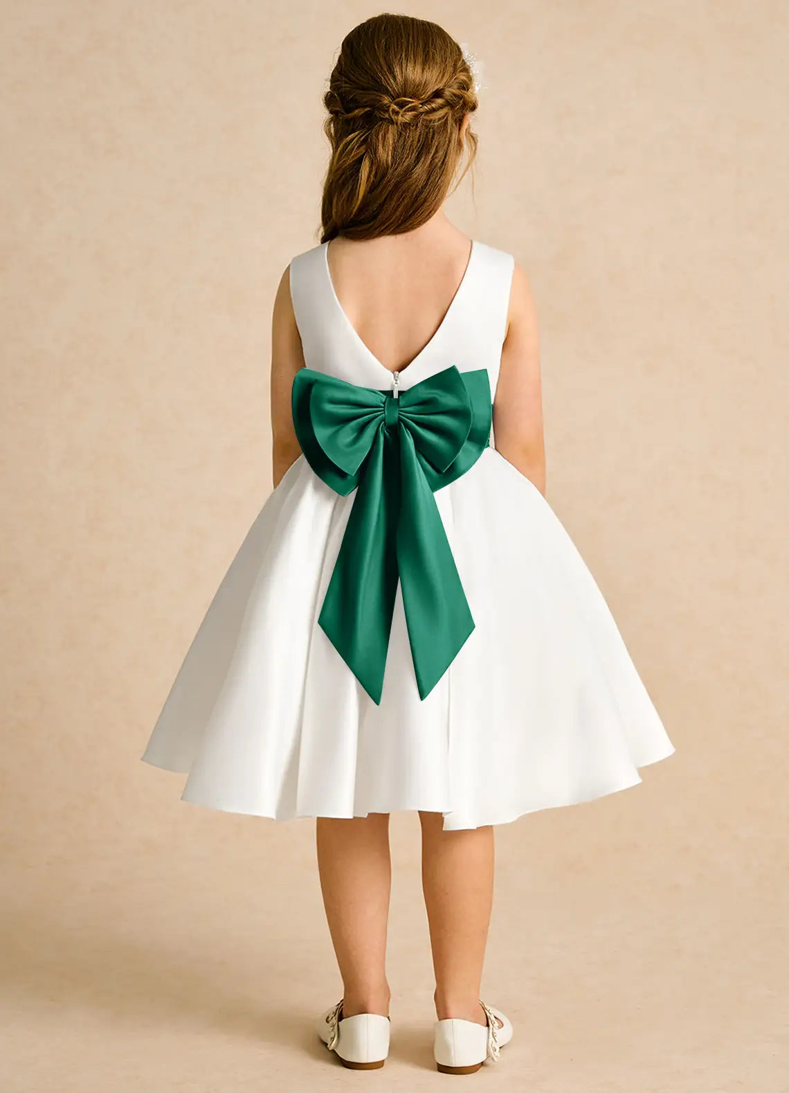 Sash A-Line Scoop Neck Sleeveless V-Back Knee-Length Formal Flower Girl Dress