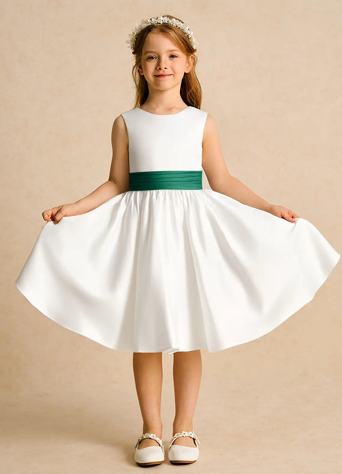 Sash A-Line Scoop Neck Sleeveless V-Back Knee-Length Formal Flower Girl Dress