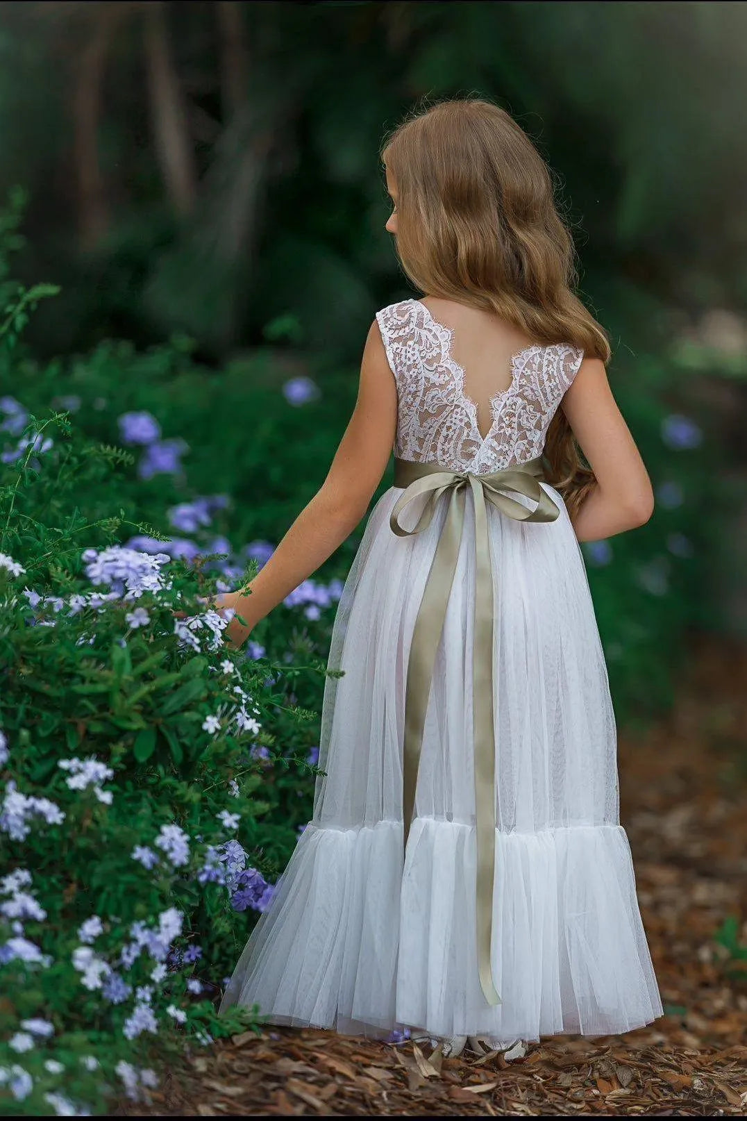 Serene A-Line Scoop Neck Sleeveless V-Back Floor-Length Outdoor Flower Girl Dress