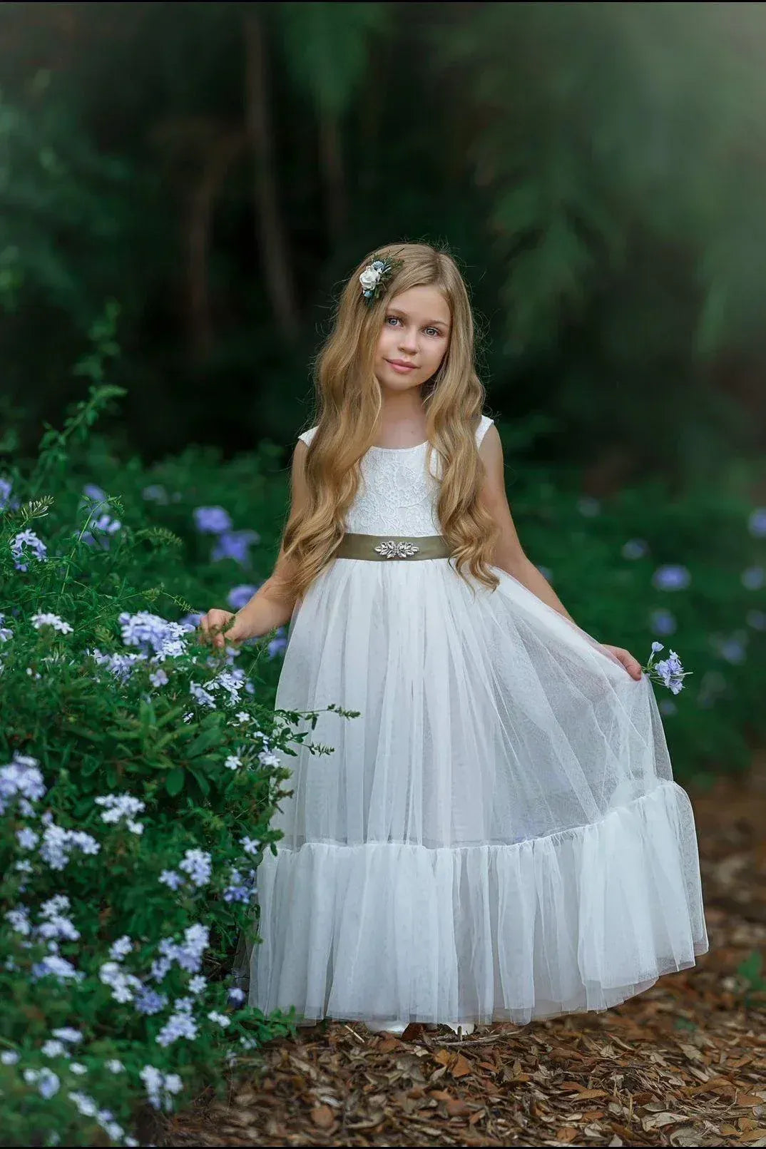 Serene A-Line Scoop Neck Sleeveless V-Back Floor-Length Outdoor Flower Girl Dress