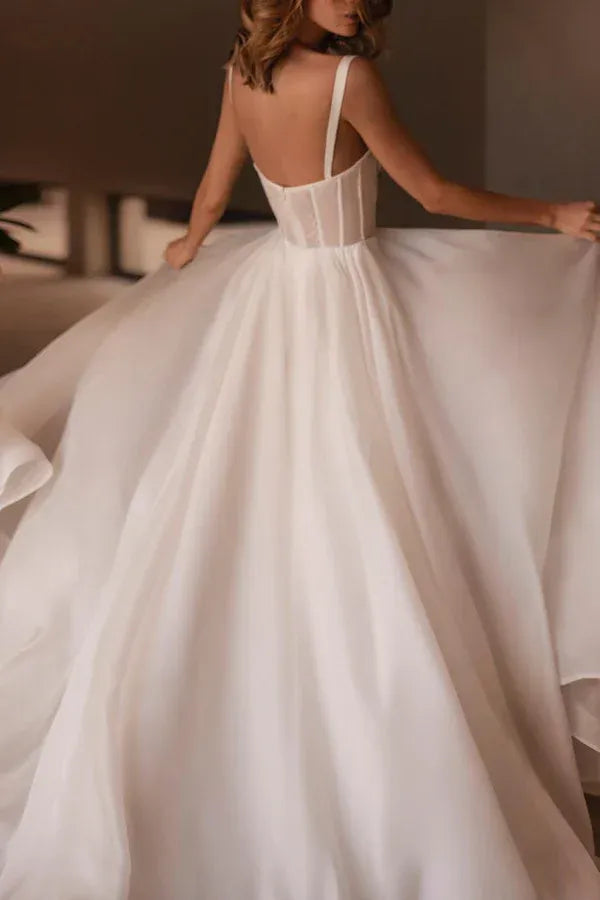 Shimmer Beaded Spaghetti Strap Corset Organza A-Line Wedding Dress