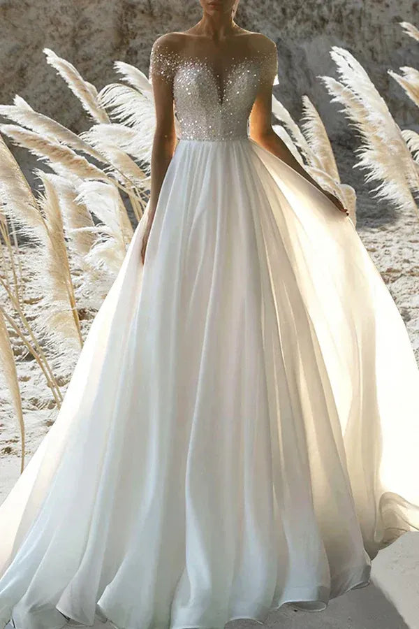 Shimmering Off-the-Shoulder Sweetheart A-Line Floor-Length Wedding Dress
