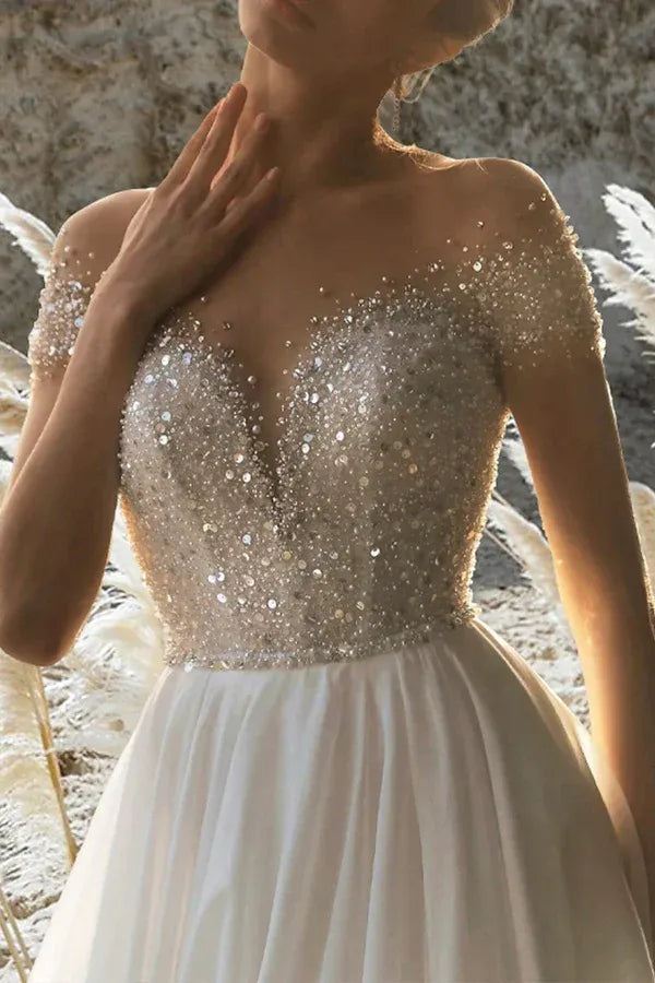 Shimmering Off-the-Shoulder Sweetheart A-Line Floor-Length Wedding Dress