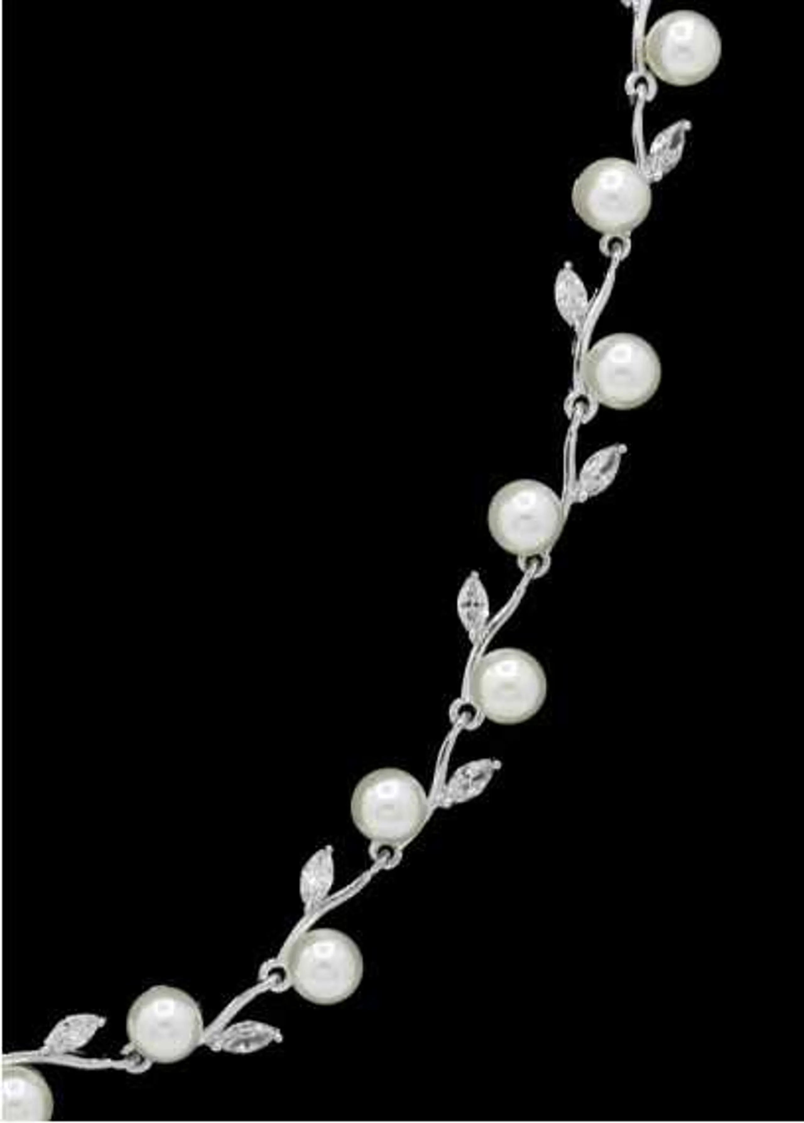 Silver-Tone Pearl and Crystal Tiara Jewelry Set with Necklace and Earrings