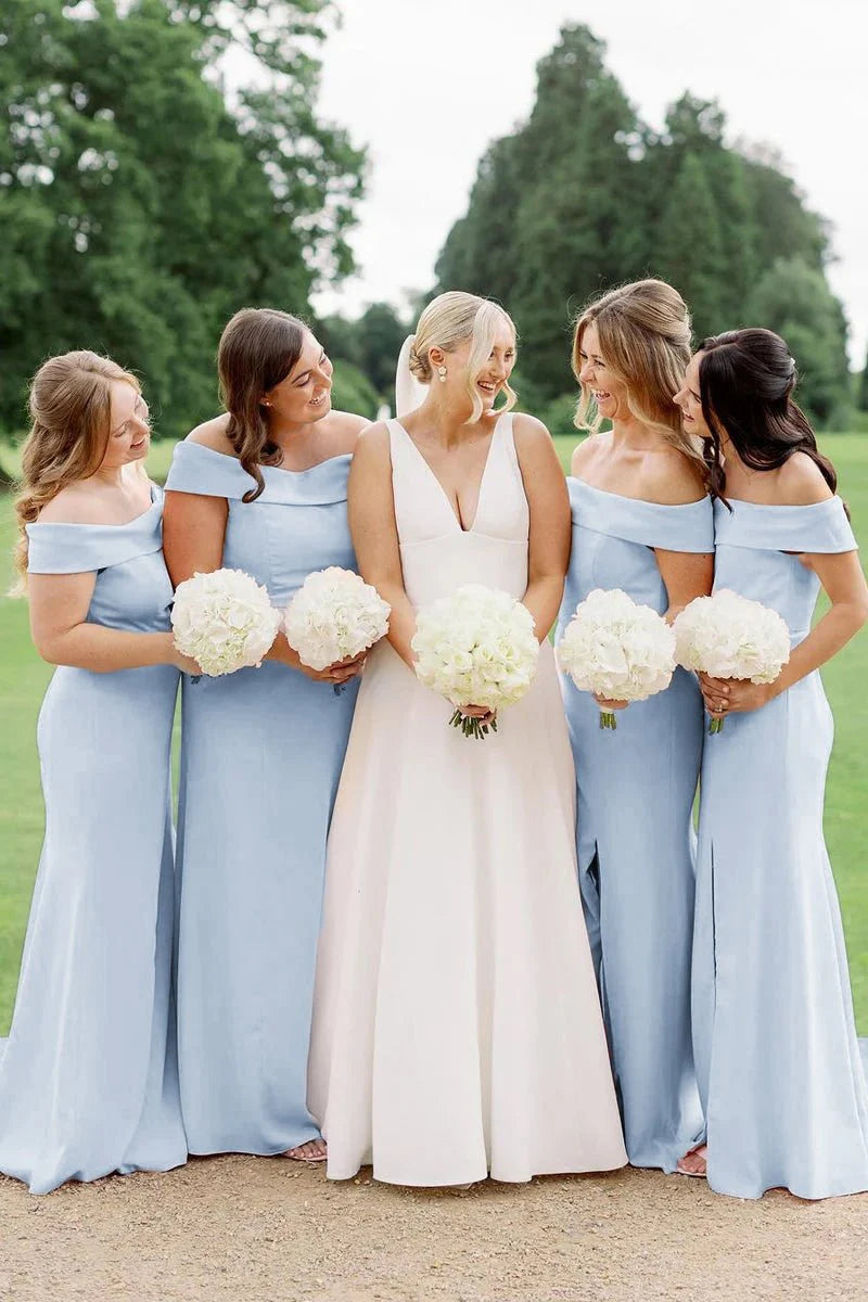 Simple Mermaid Off the Shoulder Cap Sleeve Backless Floor-Length Bridesmaid Dress