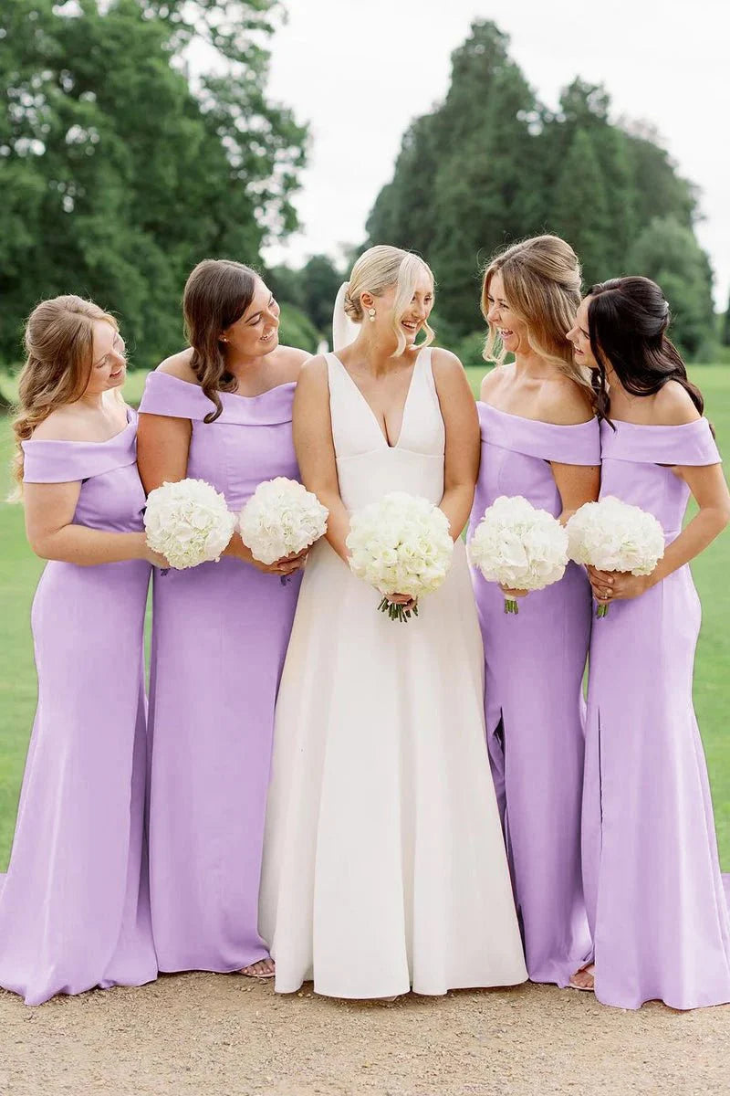 Simple Mermaid Off the Shoulder Cap Sleeve Backless Floor-Length Bridesmaid Dress