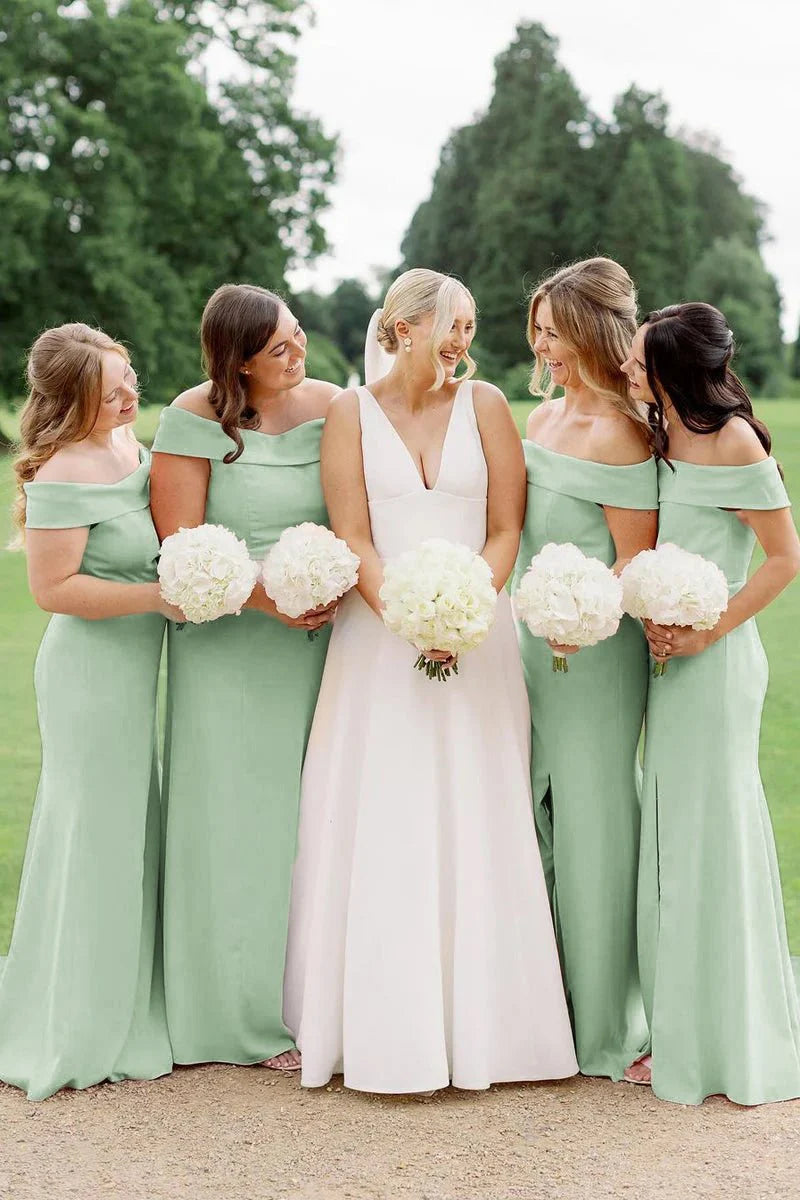 Simple Mermaid Off the Shoulder Cap Sleeve Backless Floor-Length Bridesmaid Dress