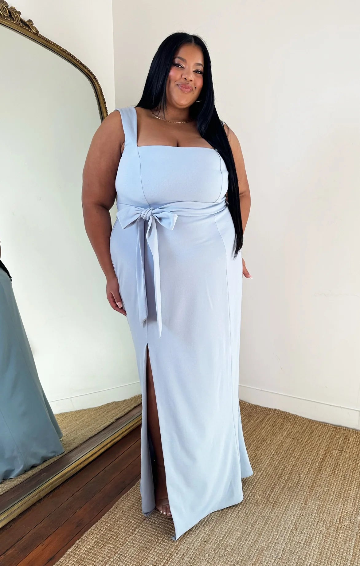 Simple Sheath/Column Square Neck Sleeveless Open Back Floor-Length Bridesmaid Dress