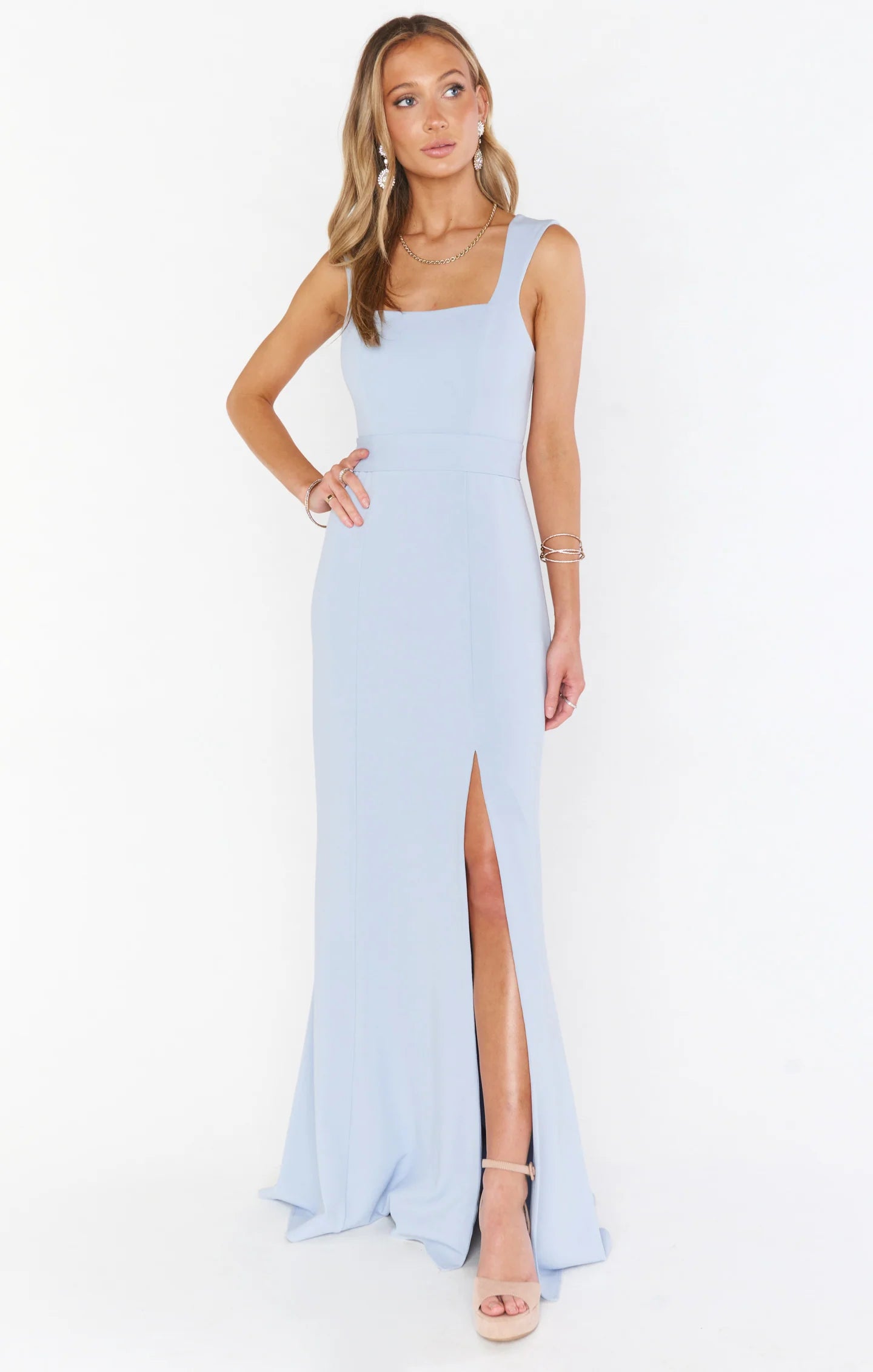 Simple Sheath/Column Square Neck Sleeveless Open Back Floor-Length Bridesmaid Dress